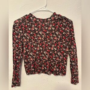 Floral Long Sleeve Top - Black and Red